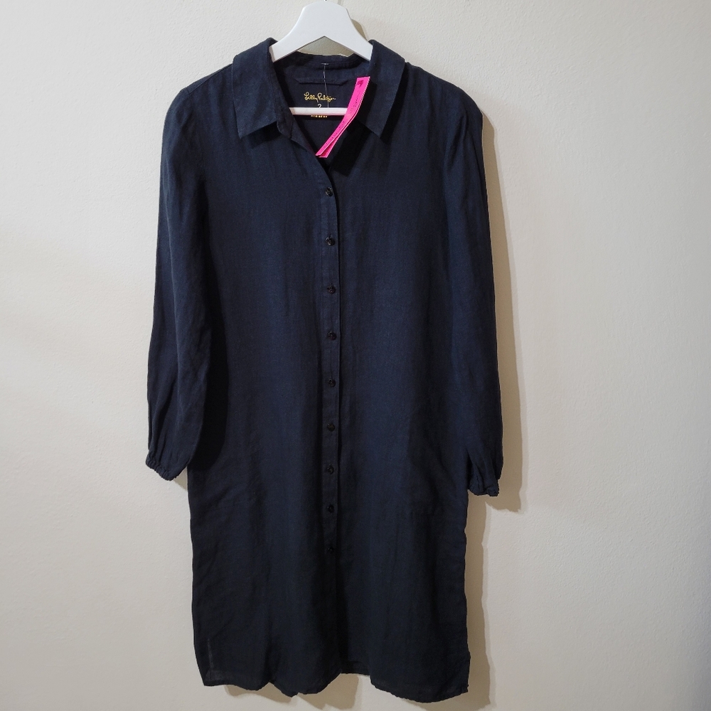 NWT Lilly Pulitzer Knee Length Black Linen Dress Size 2